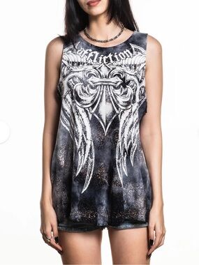 Affliction Mercenary Black and Gray Bleach-Effect tie back Tank